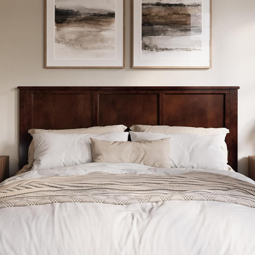 King Solid Wood Panel Headboard, Walnut