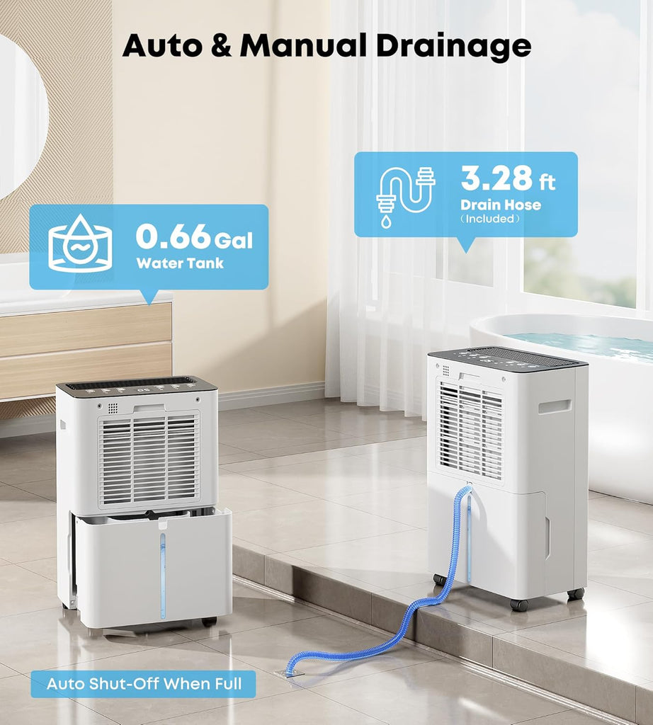 2500 Sq.Ft Dehumidifier for Basement, 32 Pint Dehumidifiers for Home with Drain Hose, Ultra Quiet 32dB