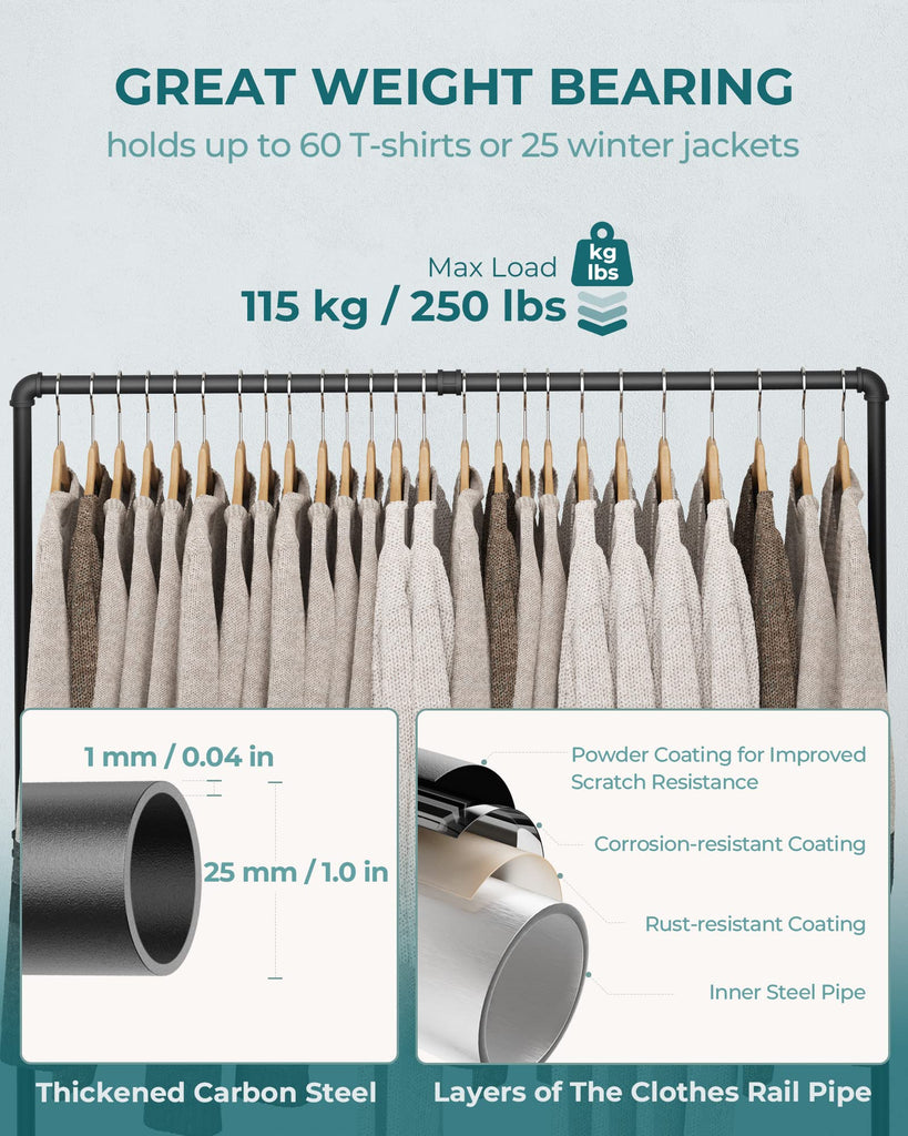 Heavy Duty Clothes Rack, Industrial Pipe Clothing Rack Freestanding