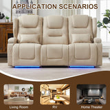 RV Power Loveseat Recliner Sofa, Leathaire Fabric 3-Seater Wall Hugger Reclining Sofa