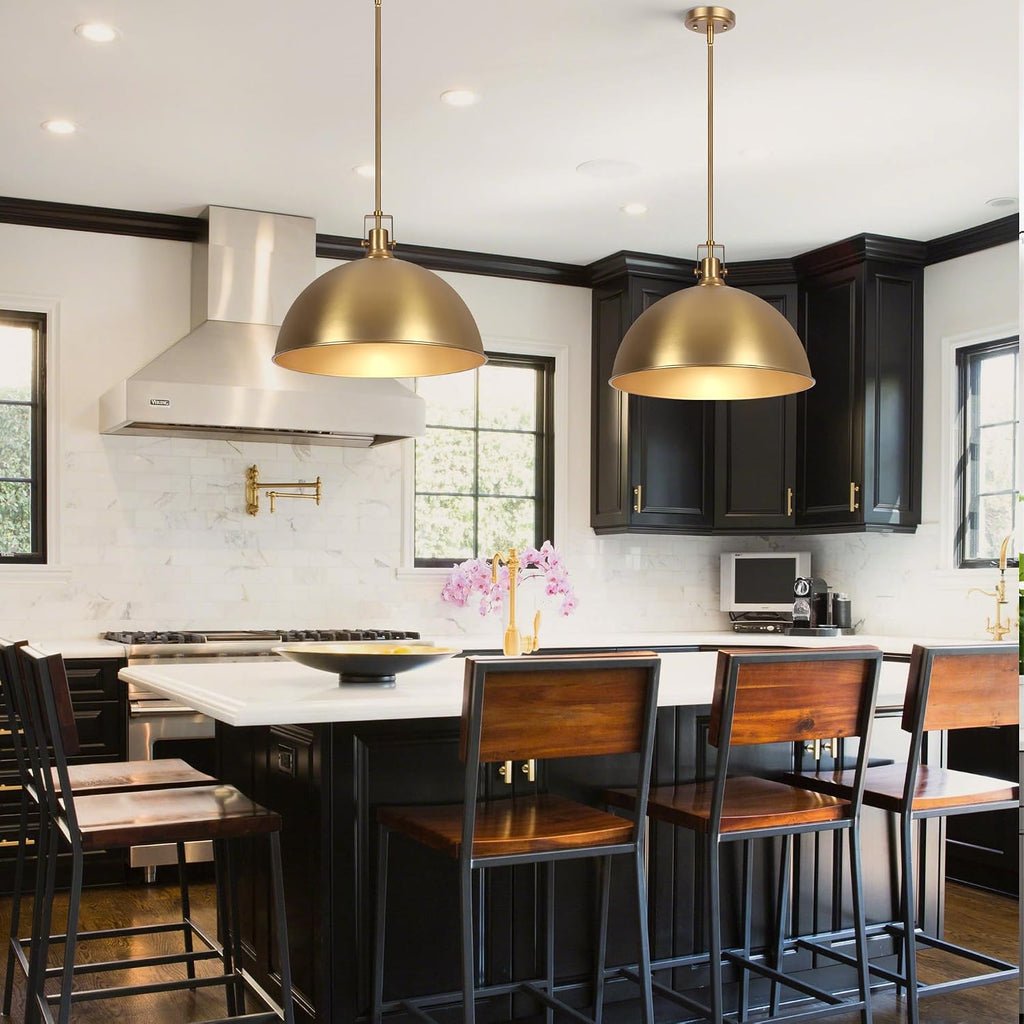 18 Inch Brushed Gold Large Pendant Light Kitchen Island, Farmhouse Modern Dome Pendant Light Fixtures Ceiling Hanging