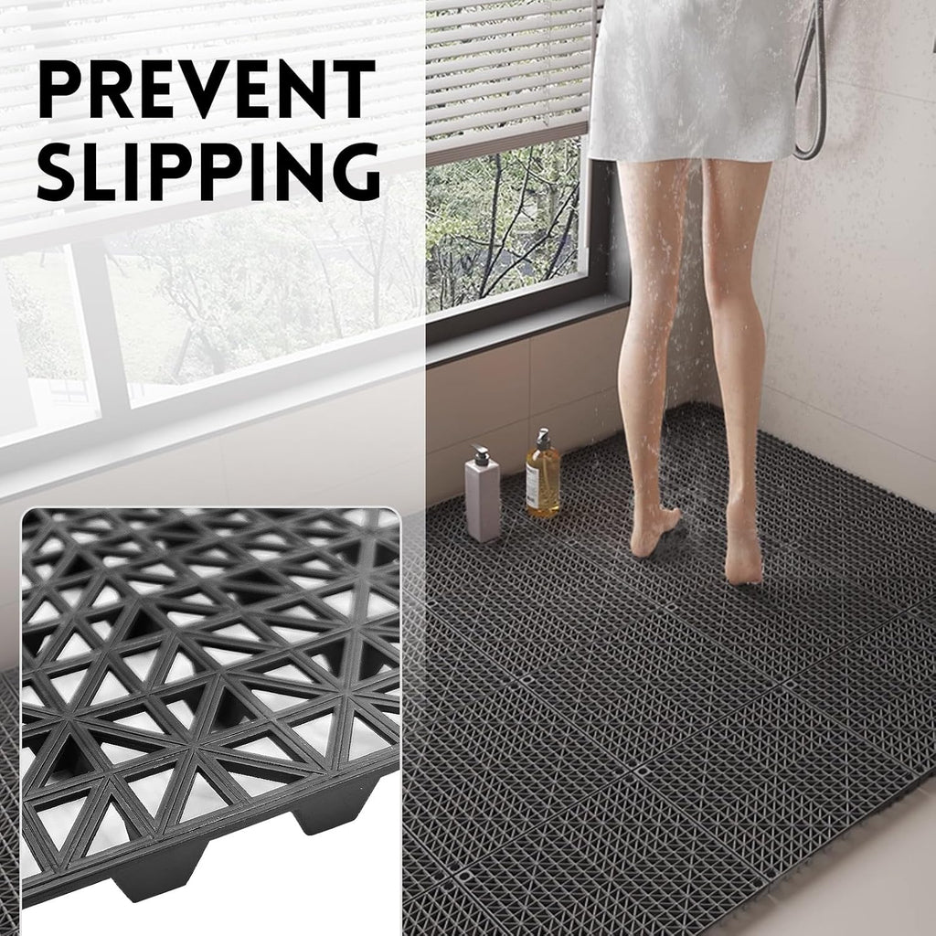 Modular Interlocking Cushion Drainage Floor Tiles, 9-Pack 11.8"x11.8" PVC Raised Non-Slip Interlocking Mats with Drain