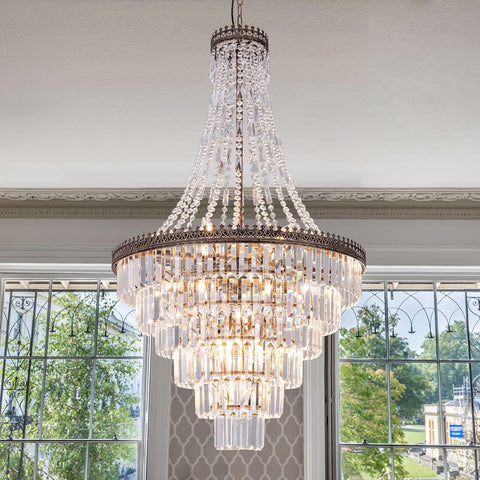 French Empire Crystal Chandelier Modern Farmhouse Chandelier Ceiling Light for Foyer Entryway High Ceiling, Vintage Antique Bronze Chandelier Light Fixture for Dining Living Room 28" W x 48" H A108-B0C2GW9JQS