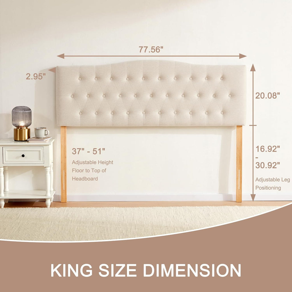 Tufted Upholstered Headboard King, Sturdy and Durable Solid Wood Bed headboard