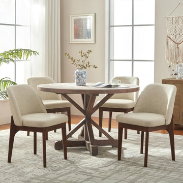 Modern Dining Chairs Set of 4, Faux Leather Kitchen Chairs with Wood Legs, Upholstered Side Chair for Kitchen Dining