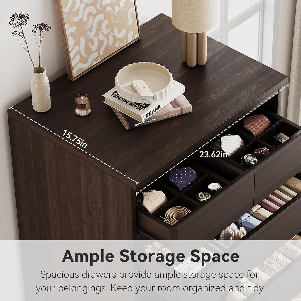 Brown Tall 8 Drawer Dresser ,Dressers & Chests of Drawers with Jewelry Storage,Wood Storage Dresser with Deep Drawers