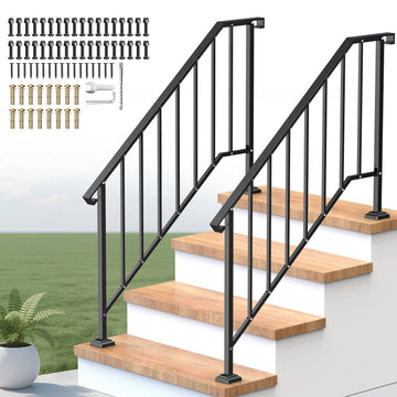 Outdoor Handrails for Steps, Stair Railing Kit for Concrete & Porch Steps, Adjustable Black Iron Hand Rail for