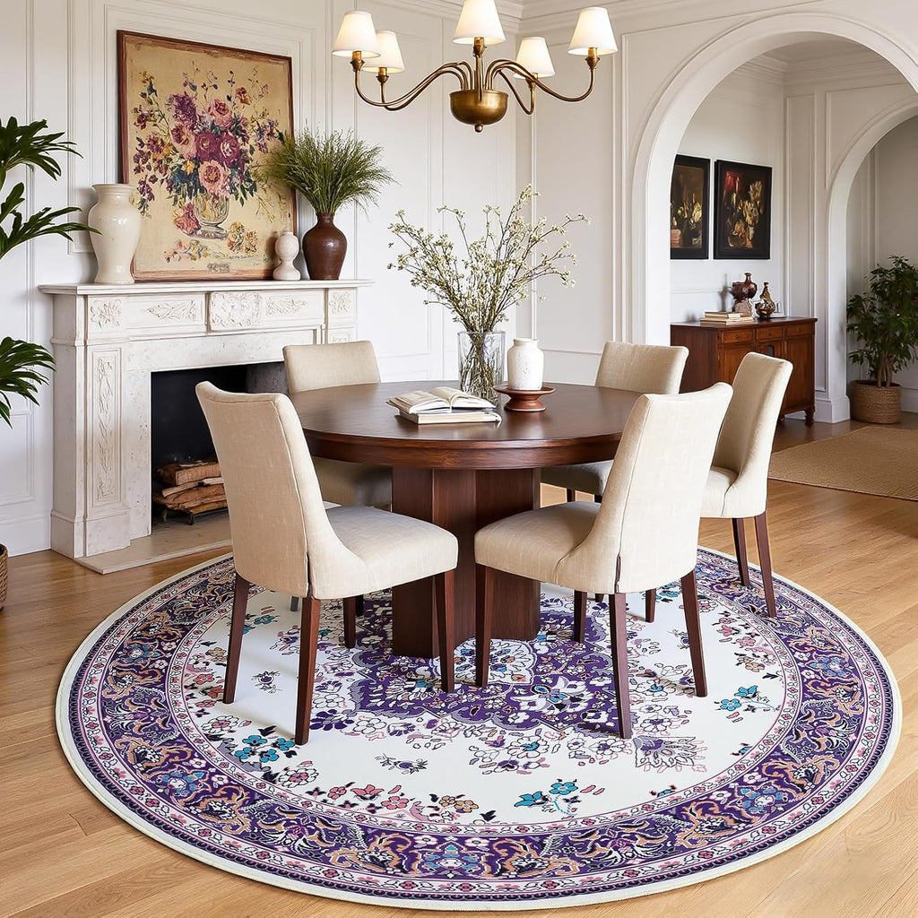 Purple Round Rug 6ft Washable Circle Rugs Bedroom