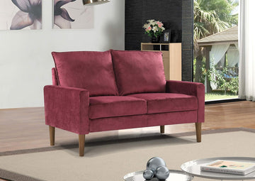 Petit Mid Century Modern Velvet Loveseat , Upholstered 2 Seater Couch , Easy Assembly, Purple