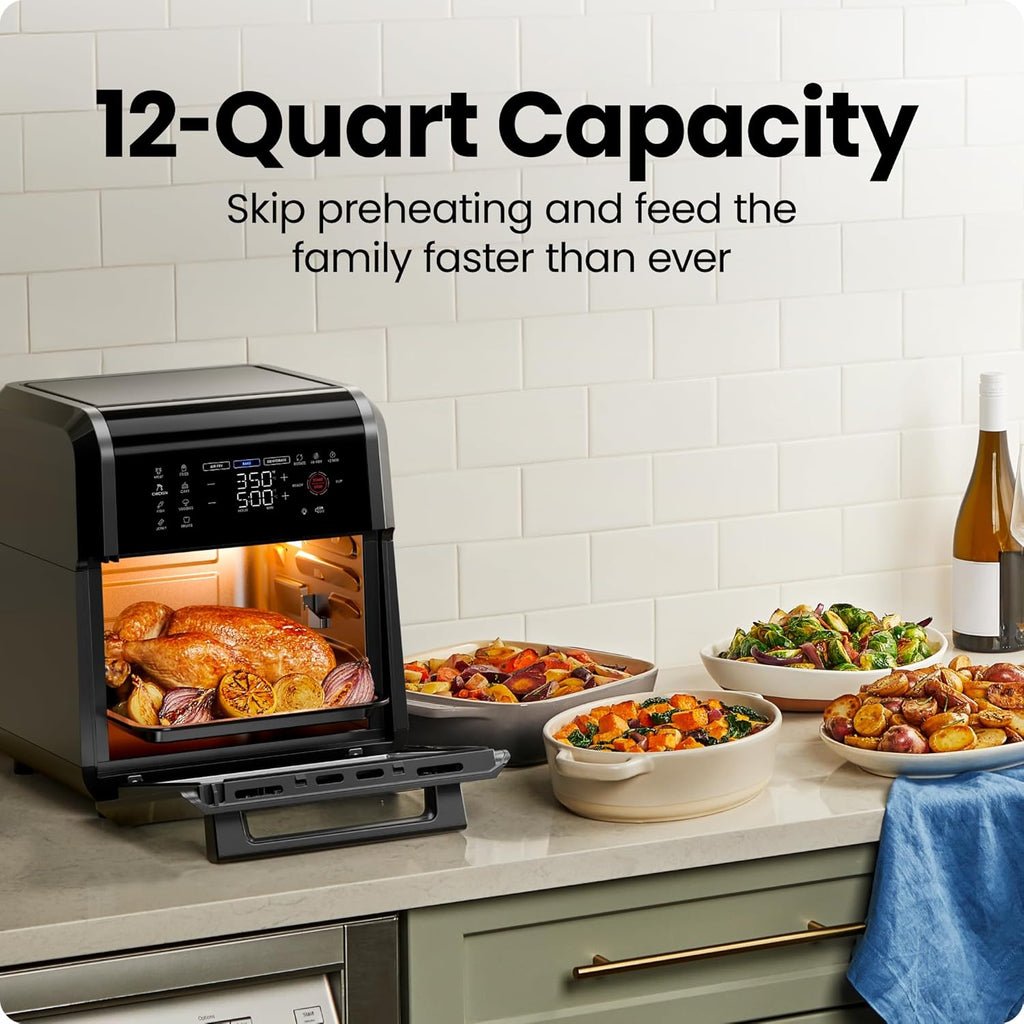 12-Quart 5-in-1 Air Fryer Oven with Digital Timer, Touchscreen, and 12 Presets - Family Size Countertop Convection