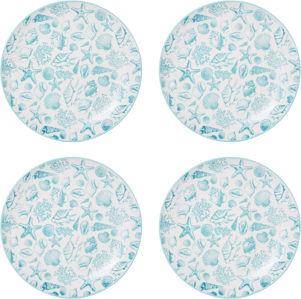 Venice 16-Piece Stoneware Dinnerware Set, Service for 4, Aqua and White Color Combination, Durable and Chip Resistant