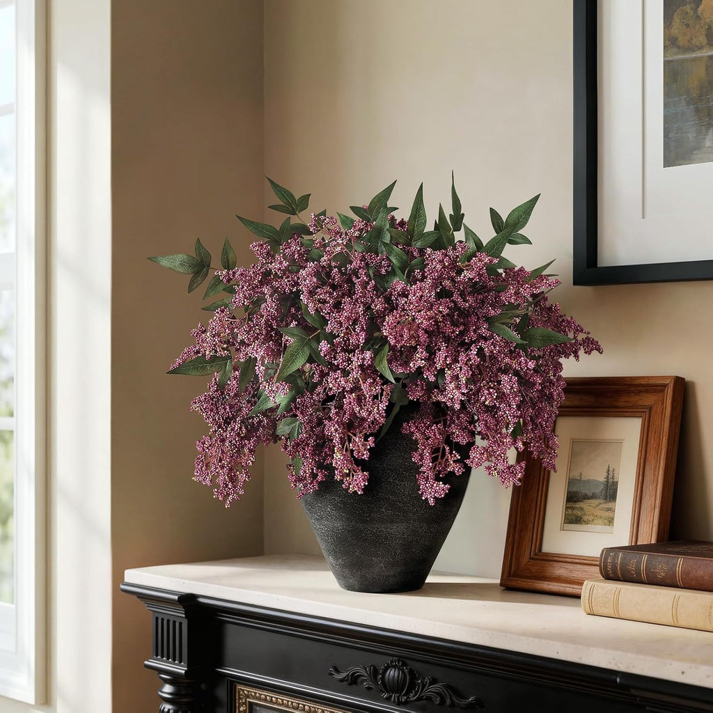 6 Pcs 17" Artificial Nandina Berry Stem, Faux Berry Spray(Dusty Plum) | DIY Bouquet, Elegant and Delicate, Realistic
