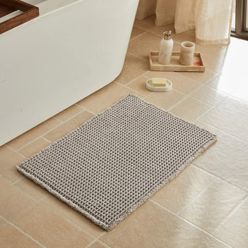 Waffle Bath Mat, Boho Bathroom Rugs Non Slip, 20x30 Light Grey