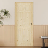 24'' x 80'' 6-Panel Wood Door, Natural Solid Pine Interior Door Slab, Arch Top, Solid Core Wooden Panel w/o Hardware