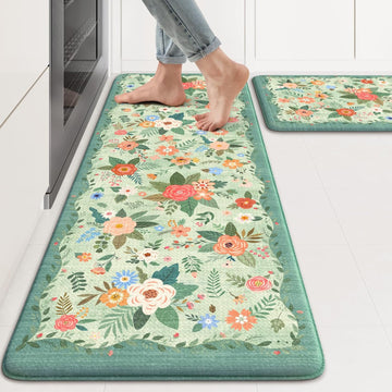 Anti Fatigue Mats Floor Green Farmhouse Kitchen Rugs - Set of 2