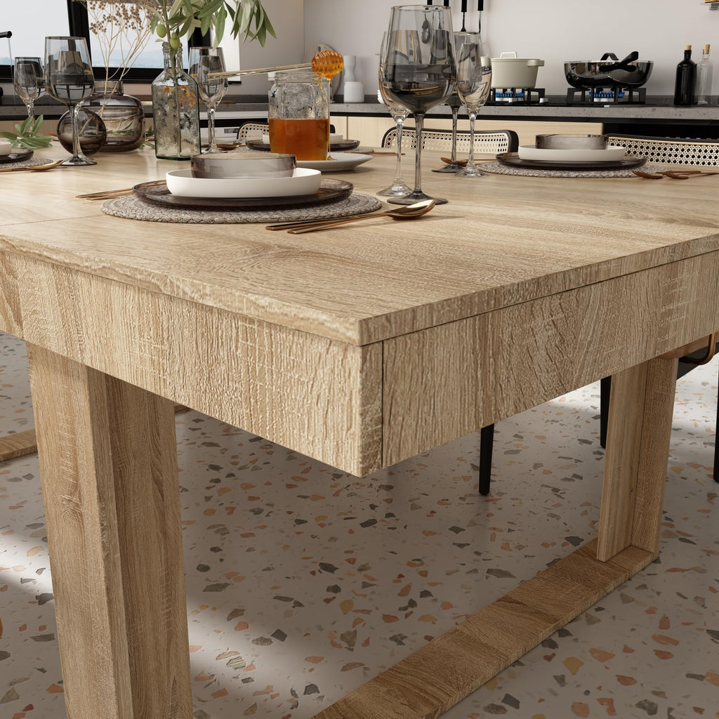 86.6" W Dining Table for 8-10 People, Versatile Modern Wooden Dinner Table Kitchen Table Conference Room, Light Brown