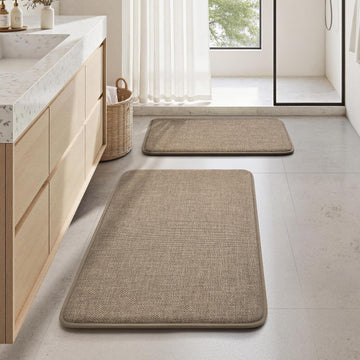 Memory Foam Bathroom Rugs Set 2 Piece, Ultra Absorbent Quick Dry Bath Mats, Linen-Like Boho Bathroom Rug Set for Bath