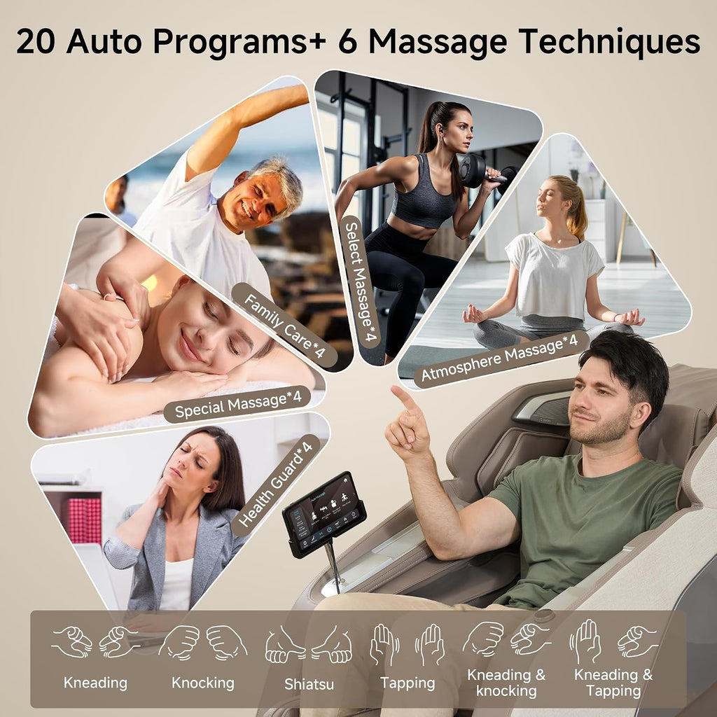 4D Massage Chair Full Body Zero Gravity SL Track Recliner | 20 Auto Modes, 6 Massage Technique, Backlit Toch Pad