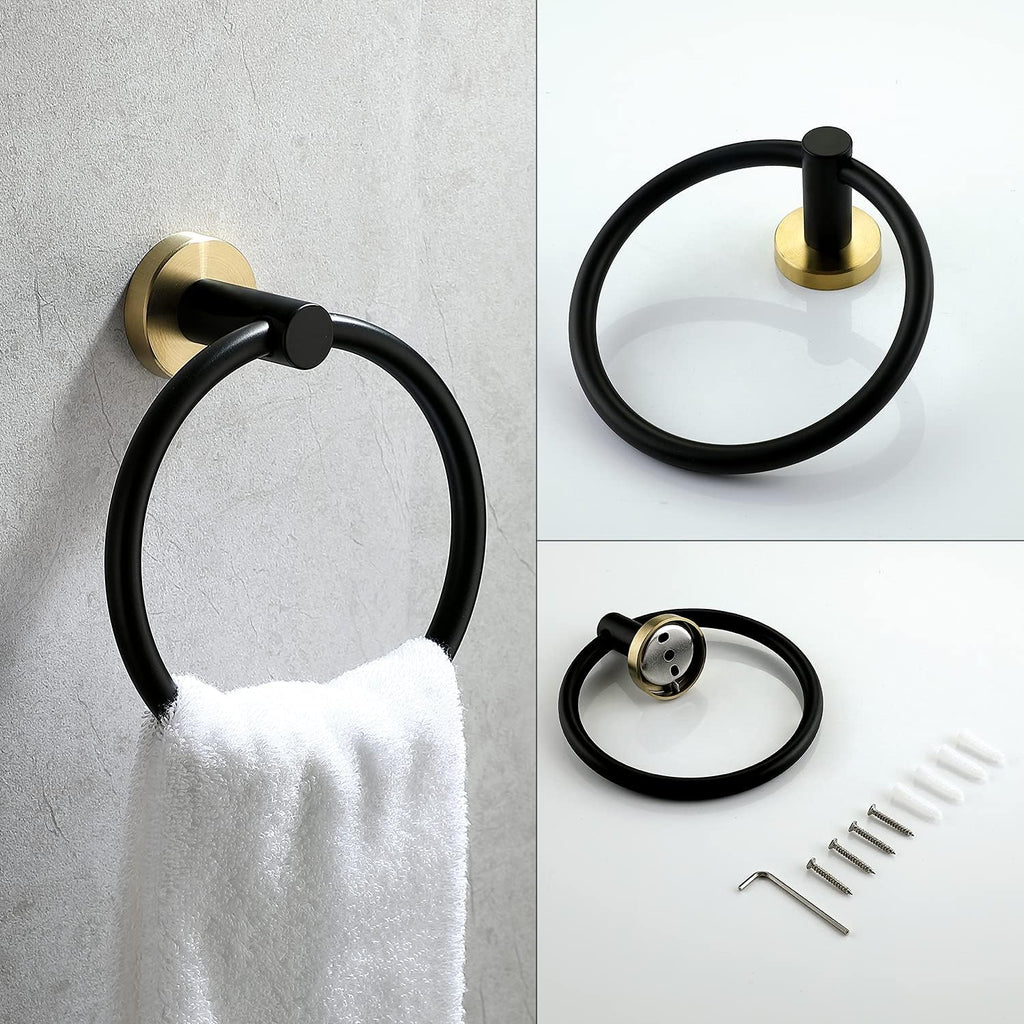 4 Piece Stainless Steel Matte Black and Brushed Gold Bathroom Hardware Set Include Hand Towel Ring Holder, Toilet