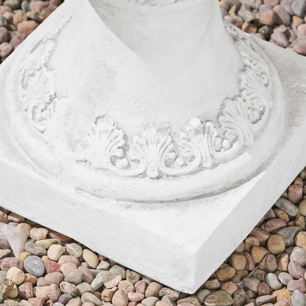 Jorine Patio Planter, Light Concrete Planter, Mid-Centry Gadern Urn, Floral Relif Design, Large Garden Pot, Flower