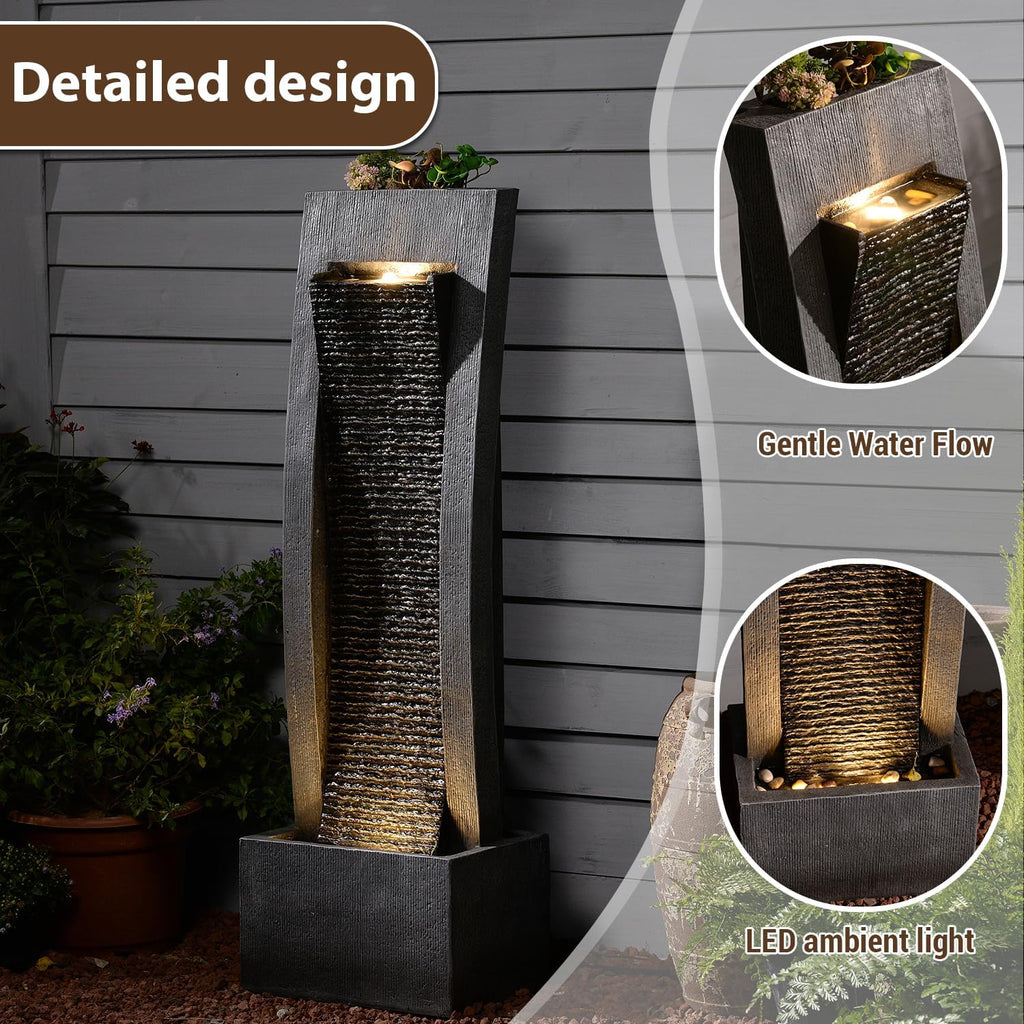 Outdoor Water Fountain, 49.2" Tall Freestanding Fountain with LED Lights & Pump