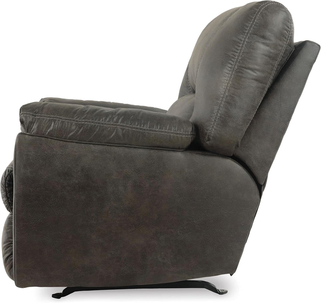 Contemporary Fabric Rocker Recliner, Pewter Finish, 41"x41"x41", Polyester Blend Upholstery, Pillow Top Arms