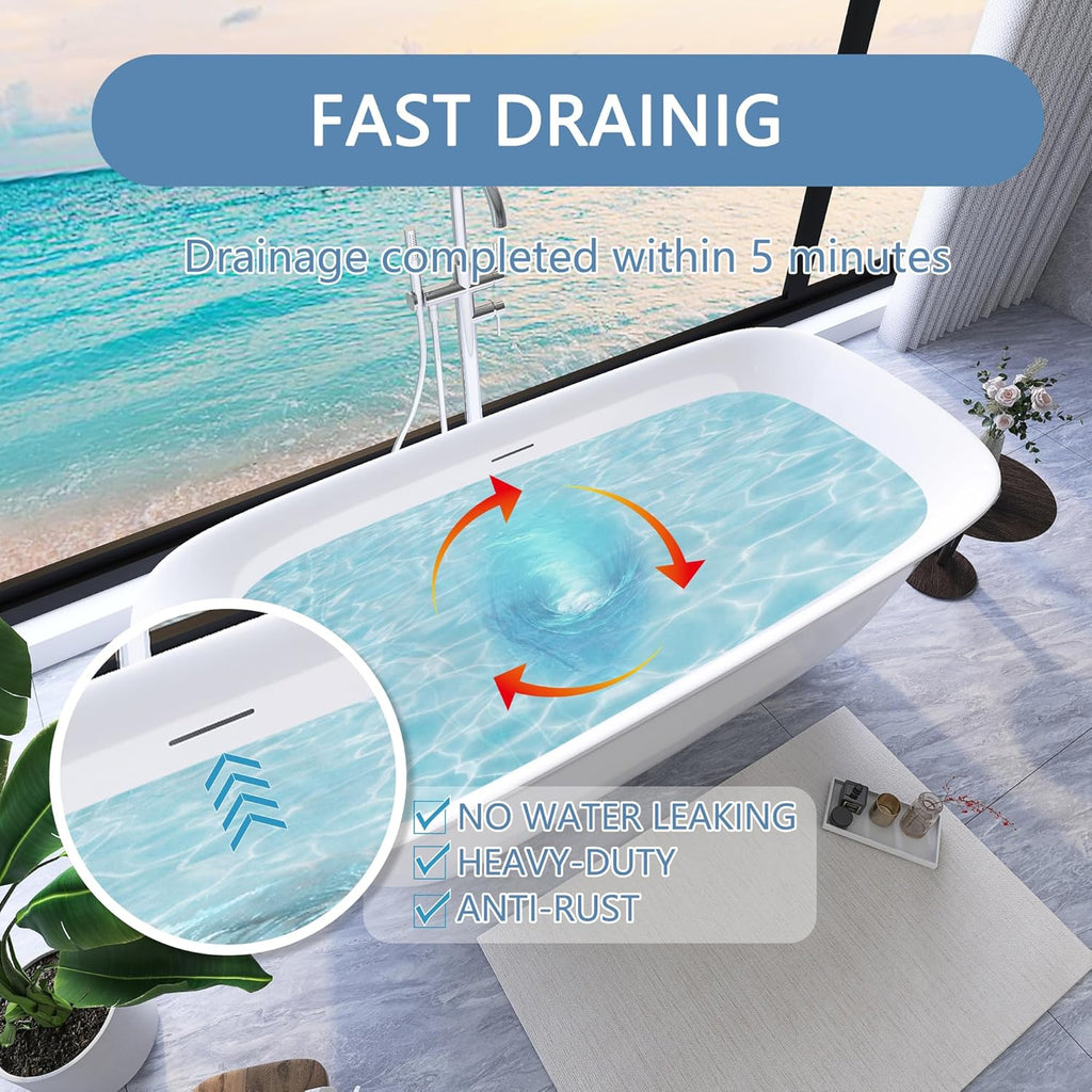 59" Free Standing Tub, Pure Acrylic Freestanding Bathtub, Stylish Stand Alone Contemporary Deep Soaking Bath Tub