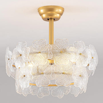 Gold Flower Crystal Ceiling Fan with Lights,20" Caged Fandelier with Remote Control