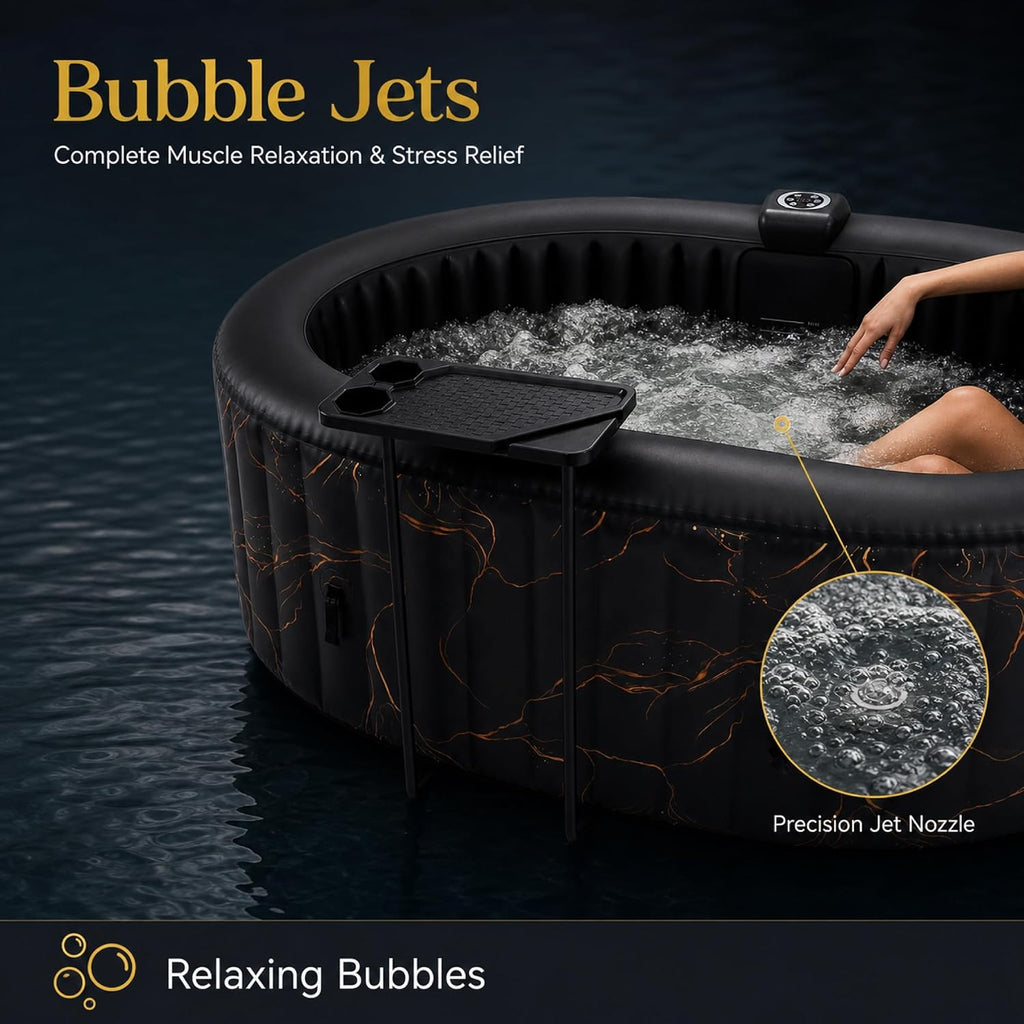 2 Person Inflatable Hot Tub with LED Lights & Table Tray