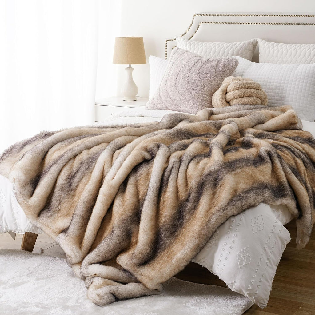 Luxury Faux Fur Throw Blanket for Couch, 60"x80", Thick, Smoothly | Large Soft Warm Cozy Plush Furry Fuzzy Mink