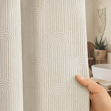 Cream Boho Cotton Shower Curtain Arch,72" W x 72" L | Minimalist Shower Curtain