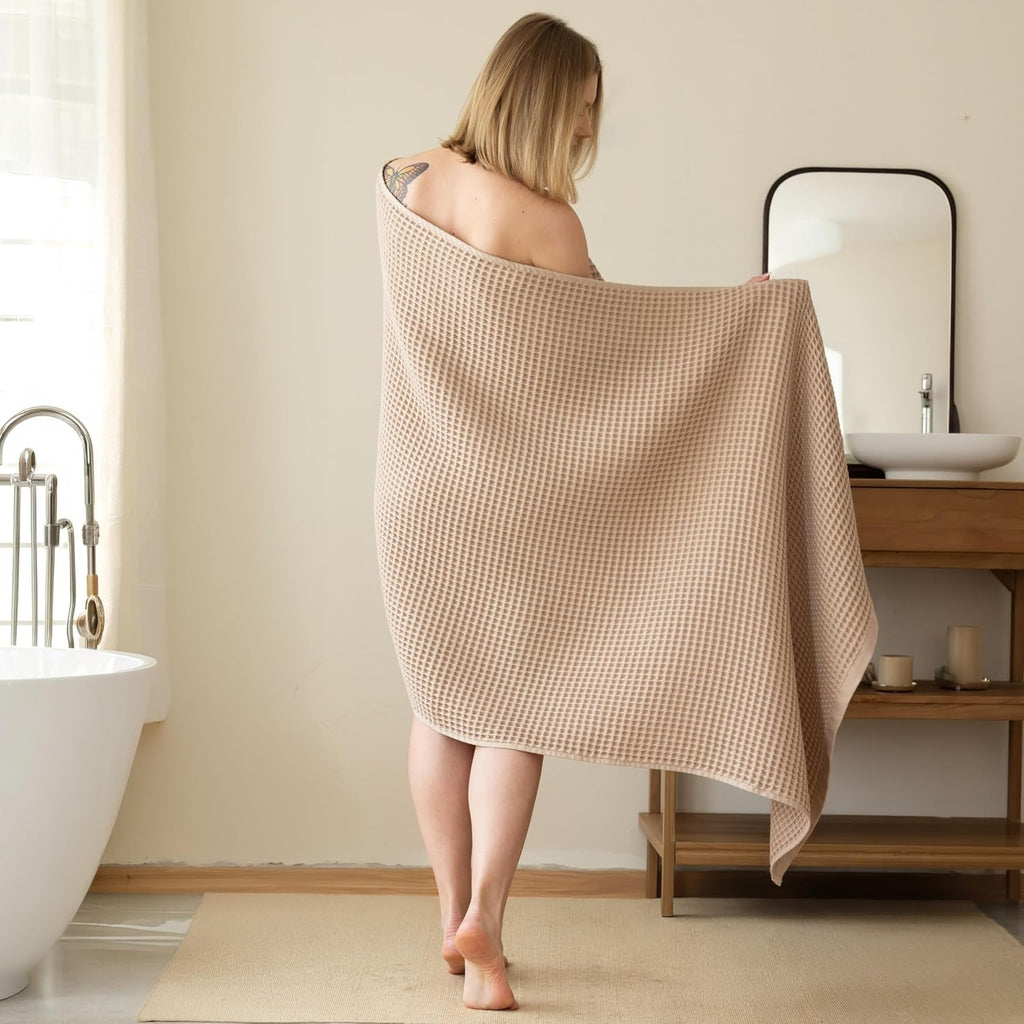 Premium Waffle Bath Sheet Towels Pack of 2 Extra Large 35x71 inch - 100% Turkish Cotton, Waffle Weave, Quick Dry