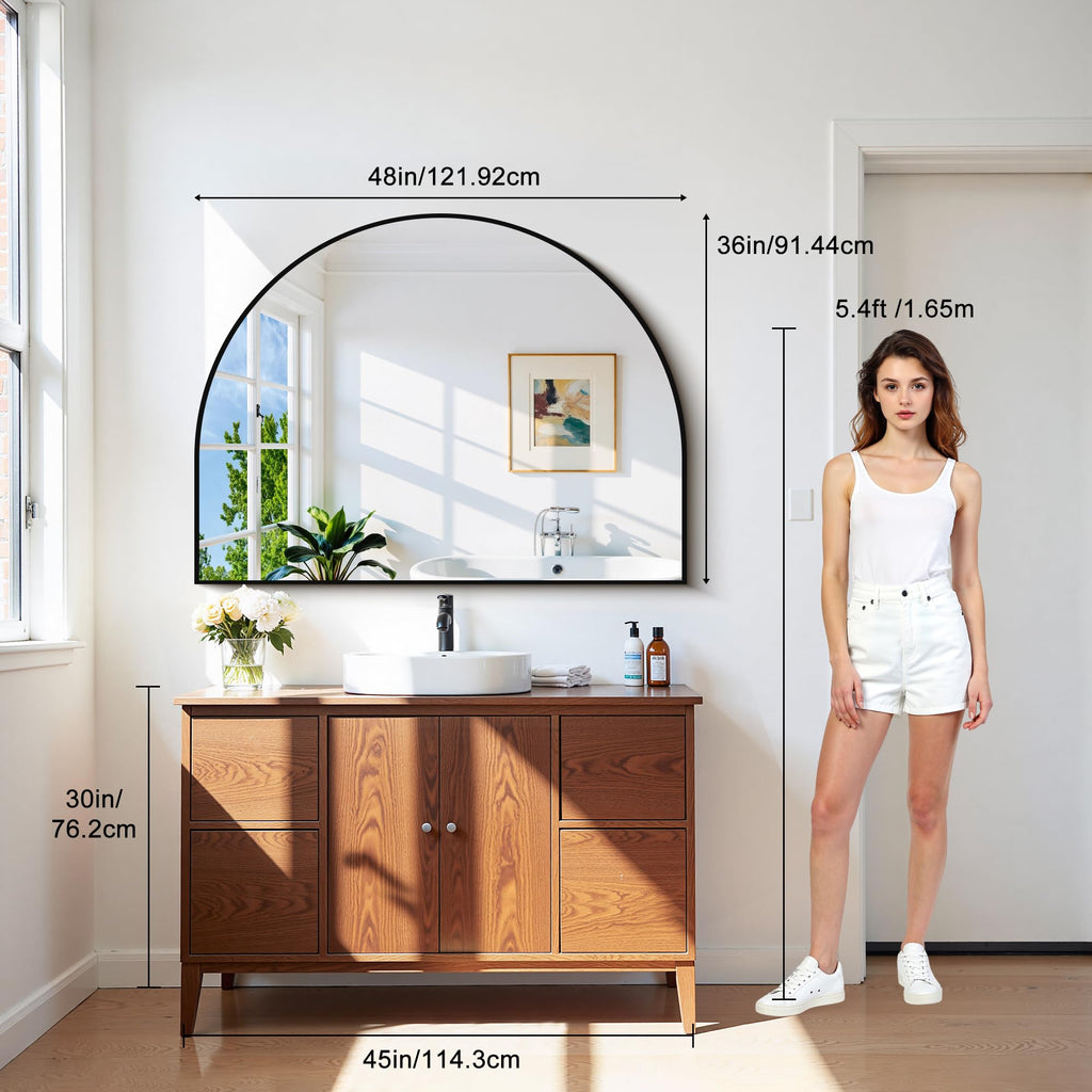 Arched Wall Mirror, 48"x36" Black Arched Mirror Table