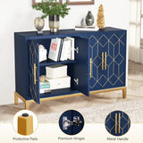 48" Accent Cabinet with 4 Doors and Shelves, Modern Credenza Storage Cabinet with Gold Trim