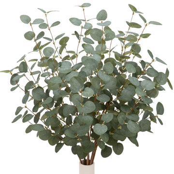 6 Pcs 27" Eucalyptus Stems Greenery Stems Eucalyptus Leaf Spray in Green Silk Plastic Plants Floral Artificial Plants