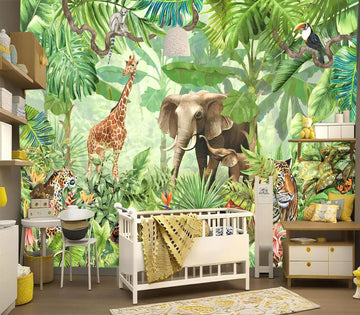 Peel and Stick Animal Wallpaper Tropical Rainforest Zoo Theme Mural | Tear-resistant,with a substantial feel;Will not