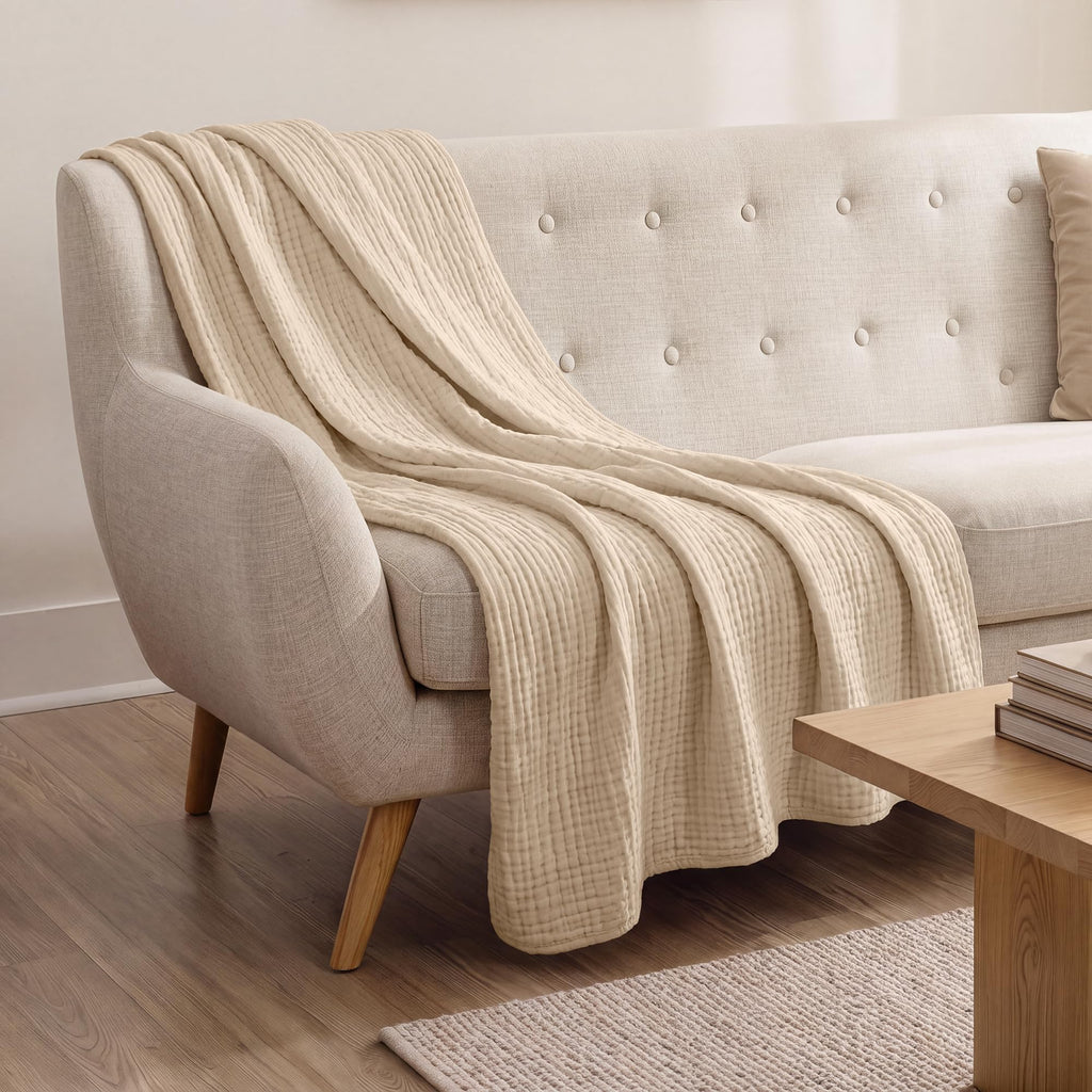 Muslin Throw Blanket 46" X 68" Sand - Throw Blanket