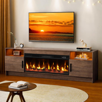 Fireplace TV Stand for 65-80 inch TV, Large Entertainment Center with Fireplace & LED Lights,High Gloss Living Room