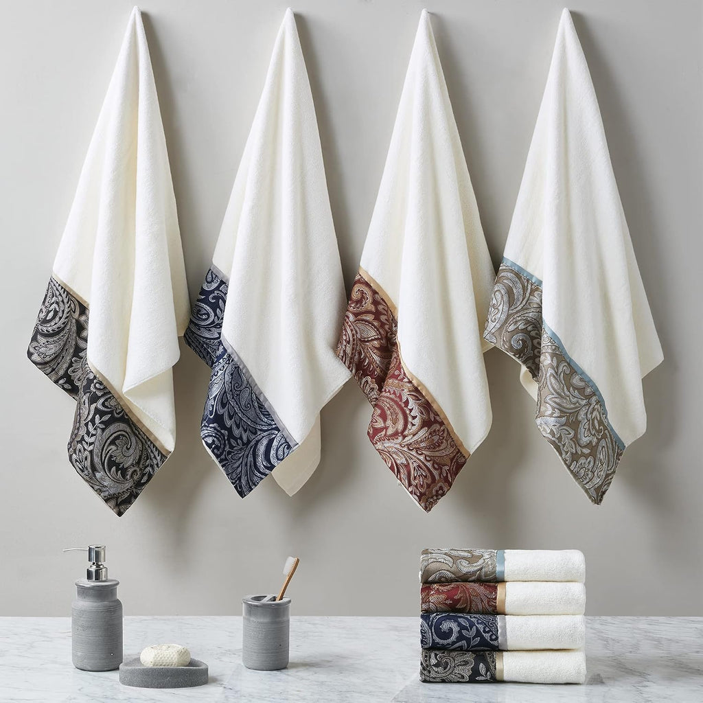 Park Aubrey Cotton Bath Towel Set Jacquard, 6 Piece, Blue/Brown | Plush Feel, Hotel Quality , Paisley Pattern