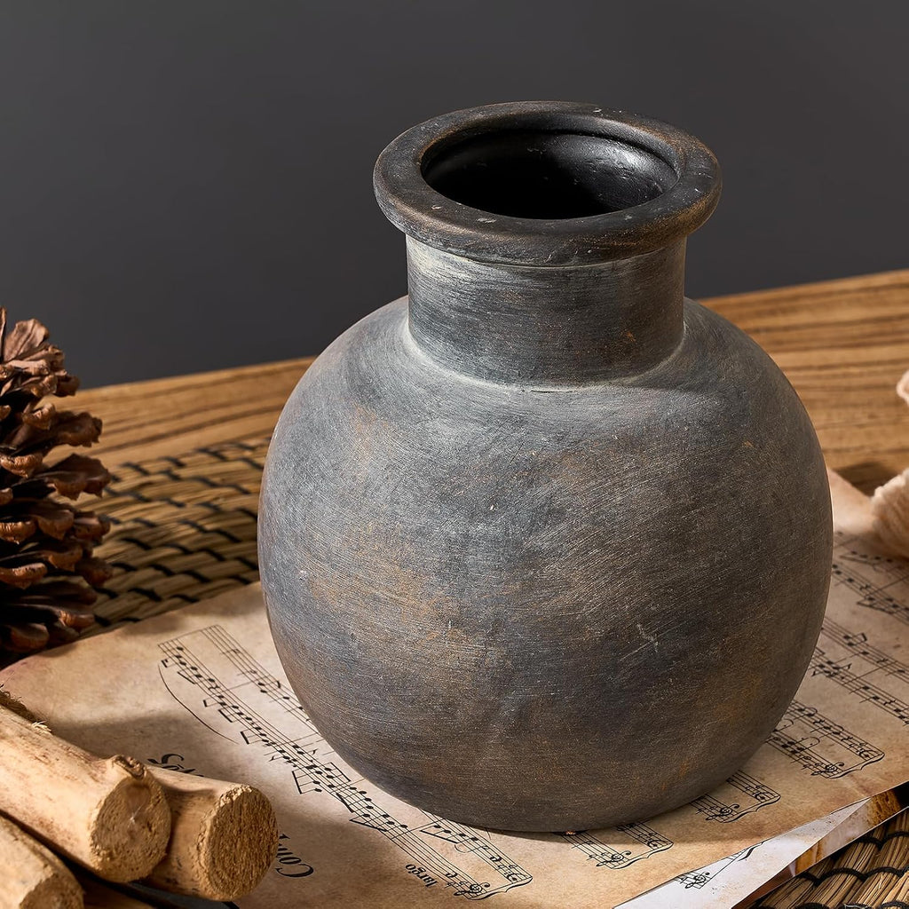 Ceramic Rustic Farmhouse Vase | 6 Inch Pottery Decorative Flower | Boho | Terracotta Vase
