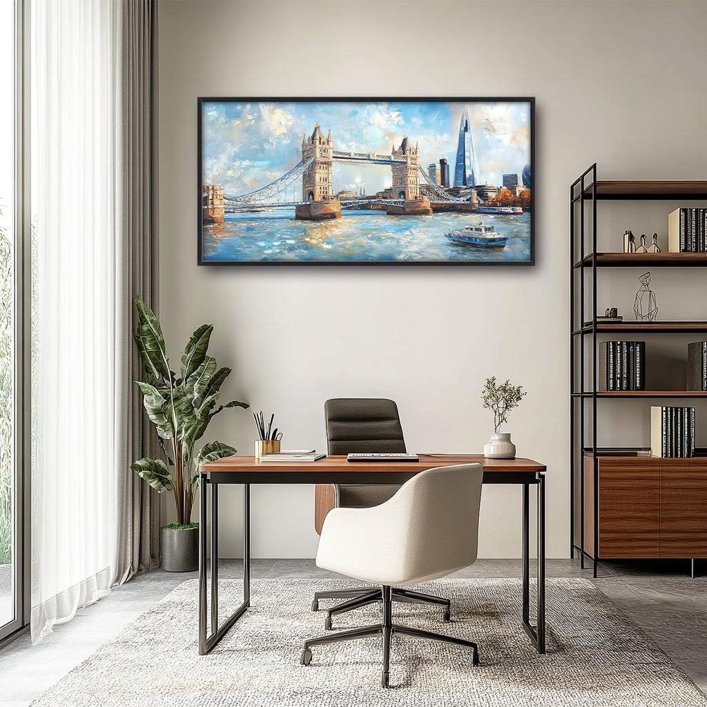 Large Framed London Tower Bridge Wall Decor Canvas Print 60" L x 30" W
