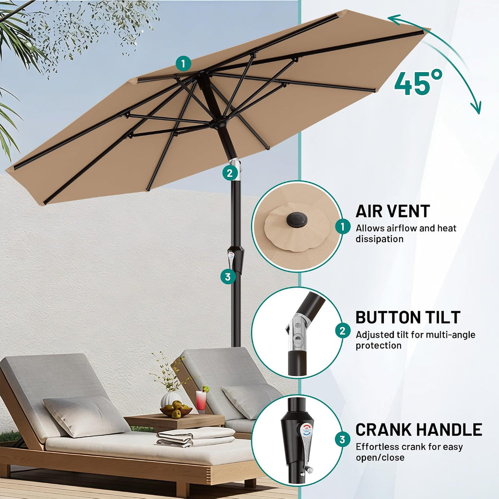 9 FT Patio Umbrella Table Umbrella with Push Button Tilt and Crank