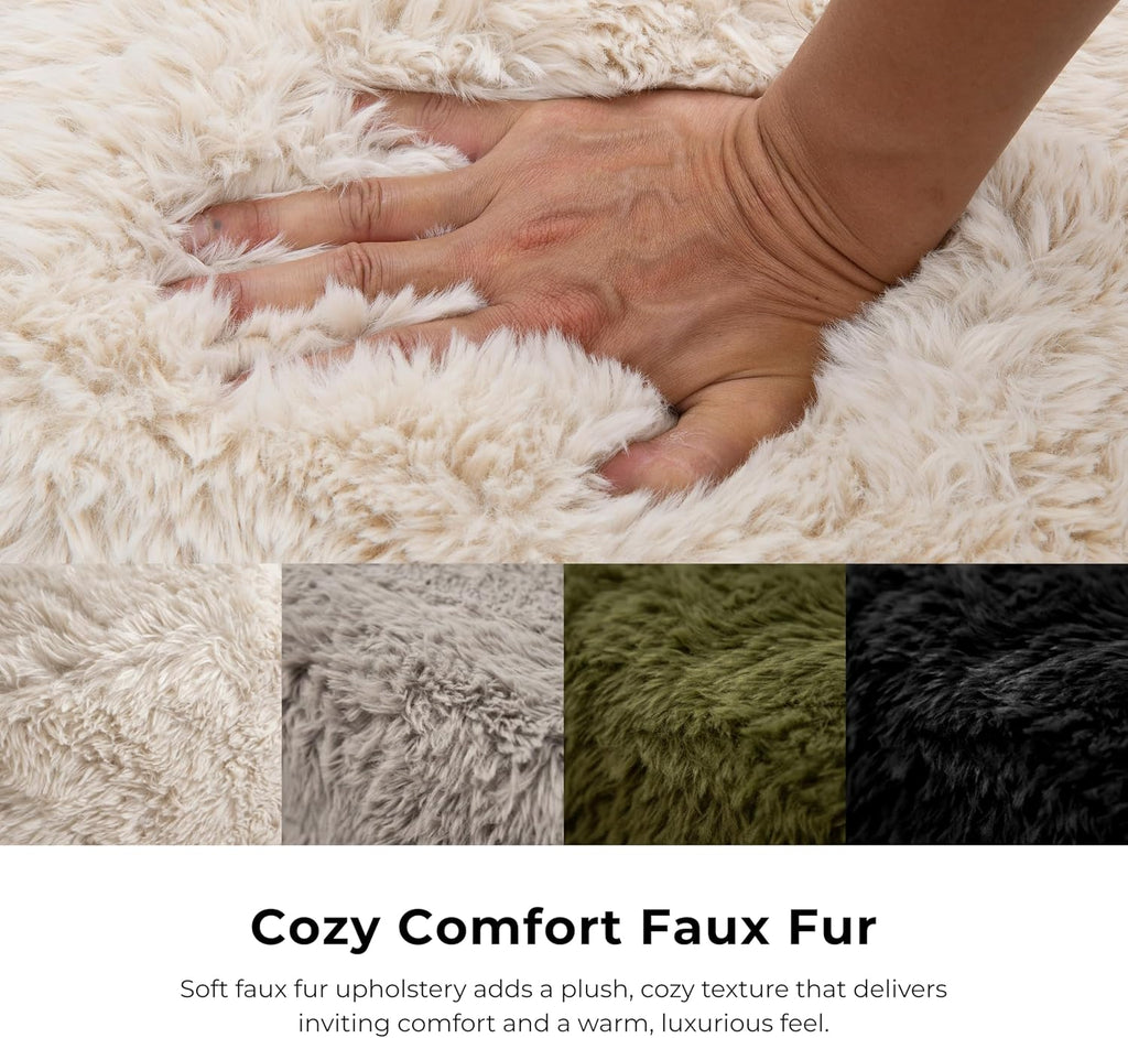 Havyn Modern Faux Fur 5-Seater L-Shaped Modular Foam Sectional Sofa, Compressed Couch in a Box, No Assembly Required