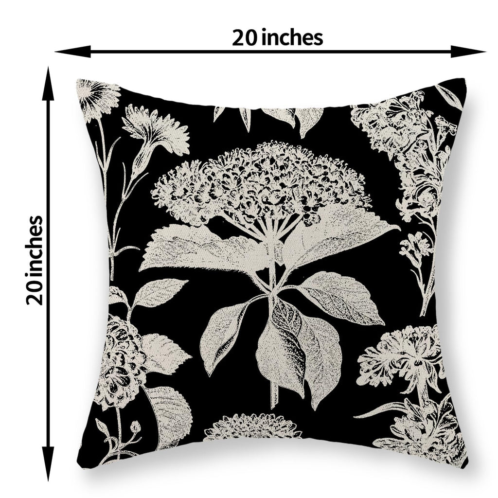 Black Pillow Covers 20x20 Inch Set of 2 Vintage Boho Floral Hydrangea Herbs Botanical Throw Pillows Outdoor Flower