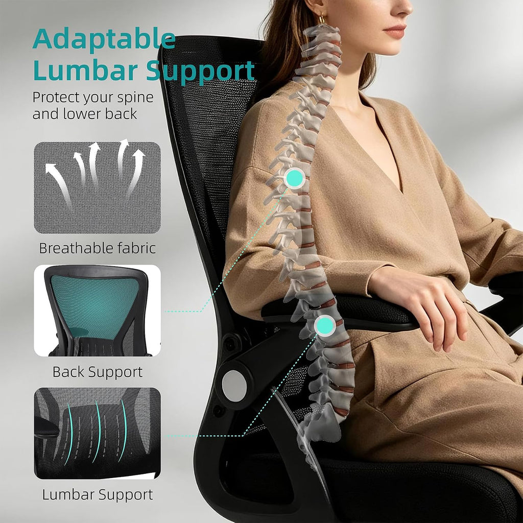 Ergonomic Swivel Desk Chair Breathable Backrest & Lumbar Support Adjustable Height Sponge Seat Rolling Wheels