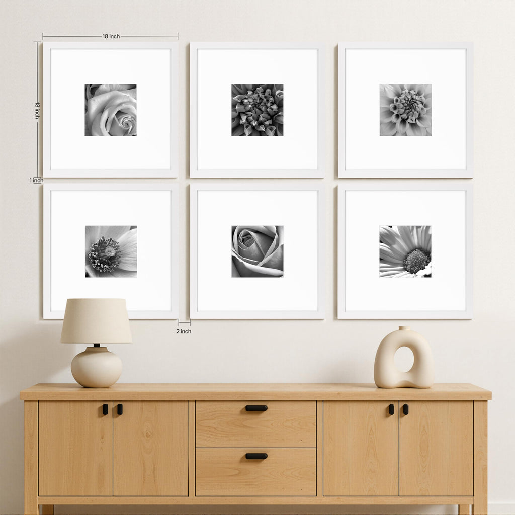 Picture Frames Set of 9, 18x18 in, Acrylic Cover, White