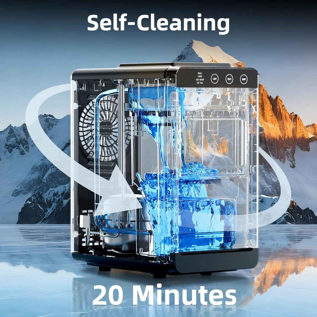 Ice Maker, Portable Ice Machine with Self-Cleaning Function, 8 Cubes in 6 Mins Fast Countertop Ice Making, Compact
