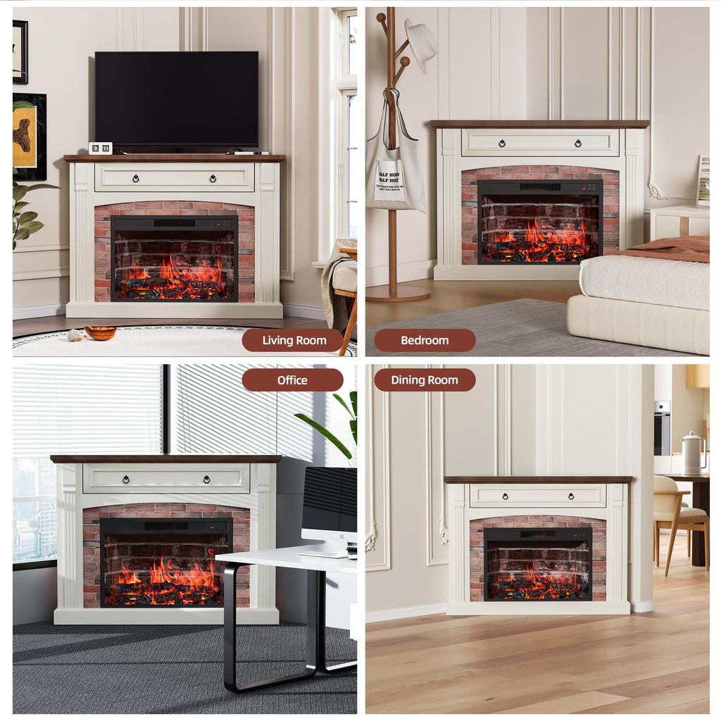 Corner TV Stand with Remote Control Electric Fireplace