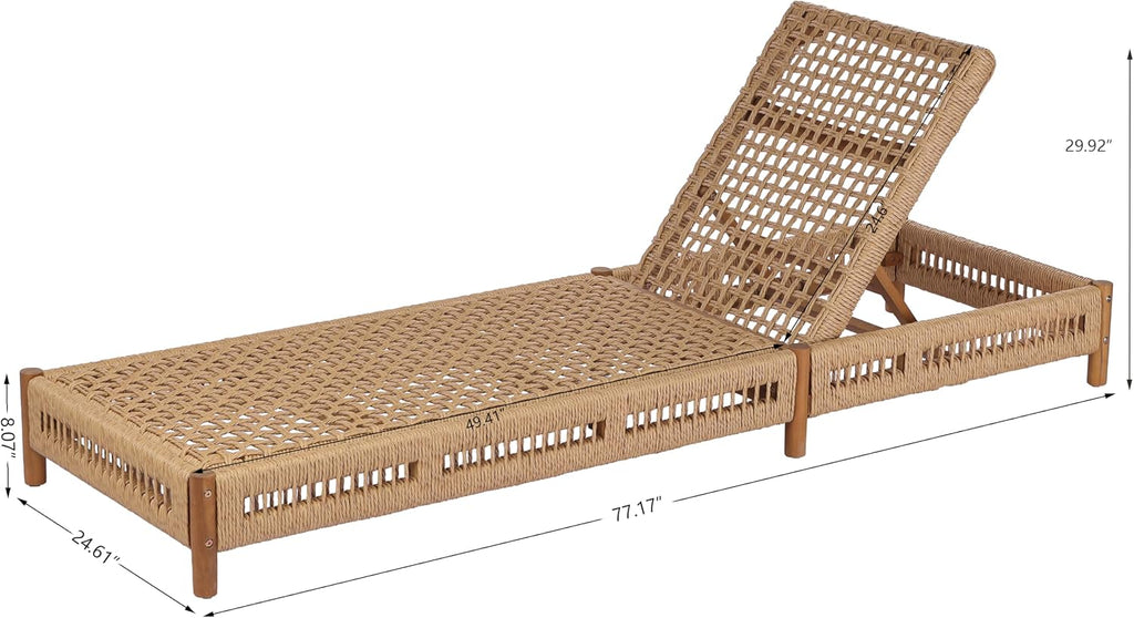 Acacia Wood Chaise Lounge Chair Outdoor Set of 2, Poolside Sun Lounger Recliner with Wicker Seat, Patio