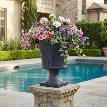Cisal Round Concrete Planter, Garden Flower Pot with Drainage Hole, MGO Patio Urn Planter for Outdoor Plants, Outdoor